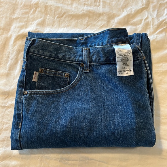 48 x 32 Carhartt Traditional Blue Jeans B17 DST RN#14806 Men Work Wear Dark Wash - Picture 1 of 10